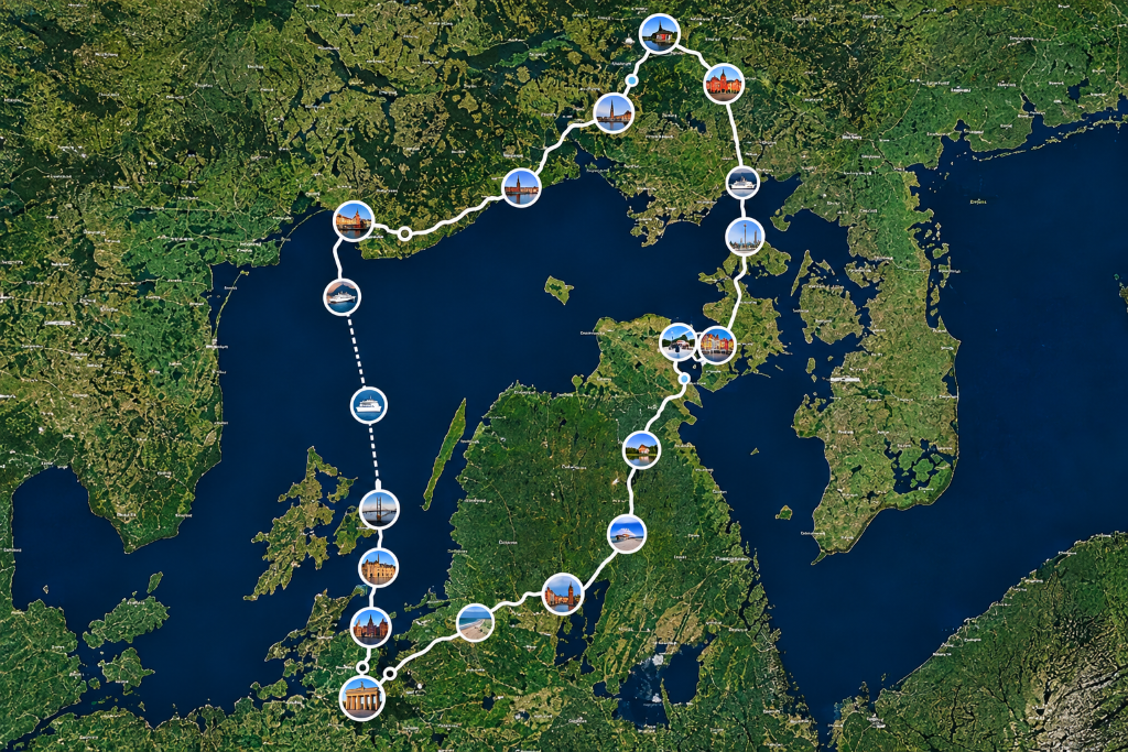 Unsere Route durch Deutschland, Polen, Schweden und Dänemark auf dem Skandinavien-Roadtrip.